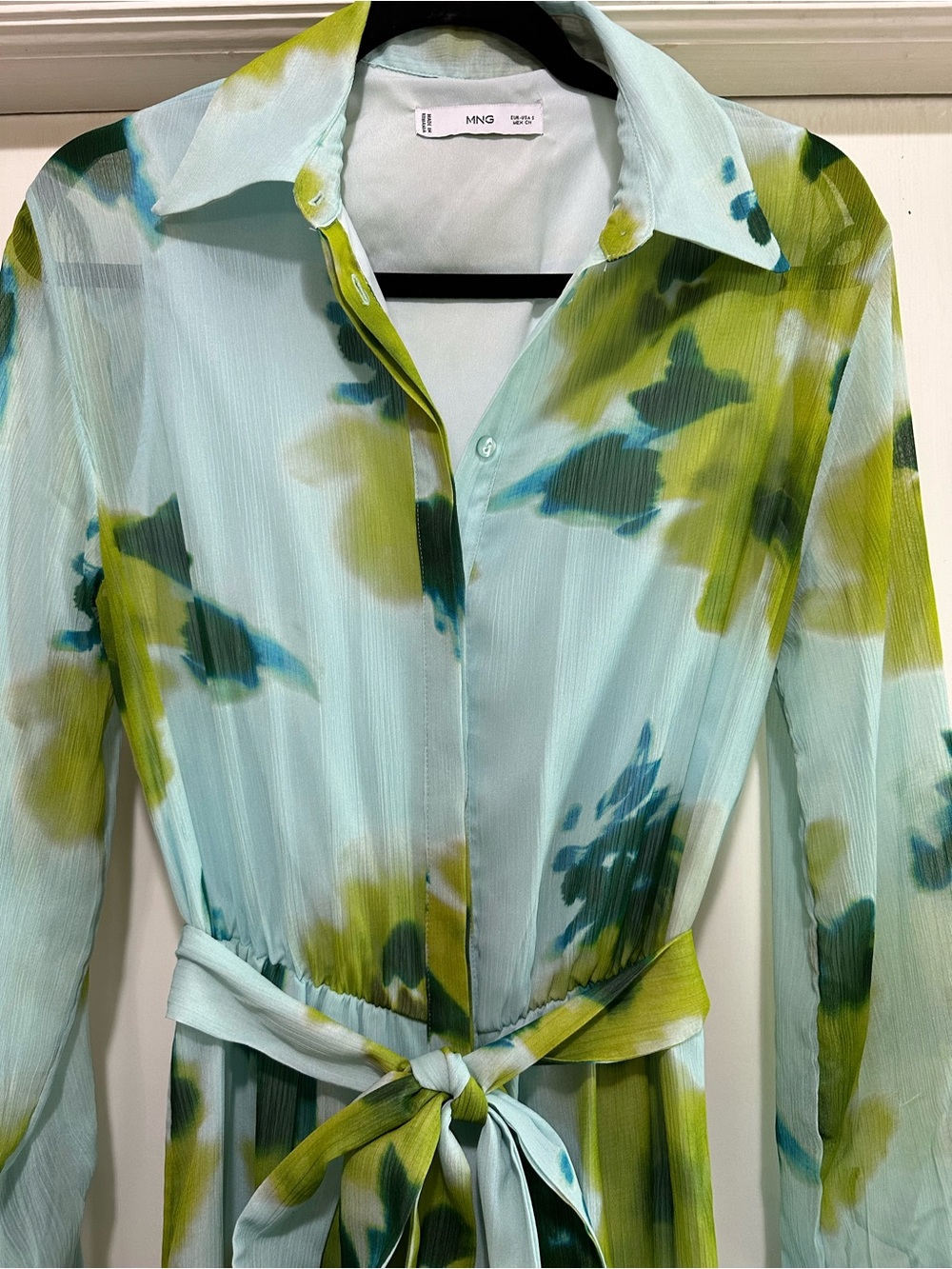 Mango Aqua and Green Floral Tie-Waist Maxi Dress - Picture 4 of 5